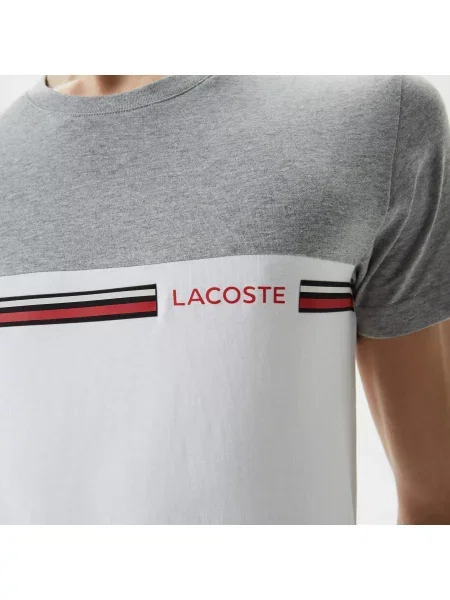Lacoste T-Shirt Z Okrągłym Dekoltem Z Blokadą Koloru Slim Fit szary