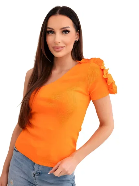 Halenka na jedno rameno s volánem oranžová