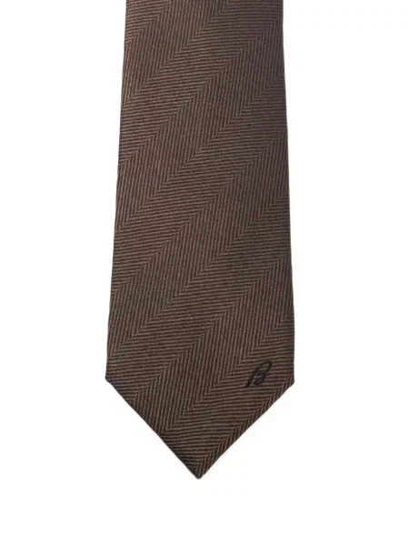 Cravată Brioni de mătase cu model herringbone maro