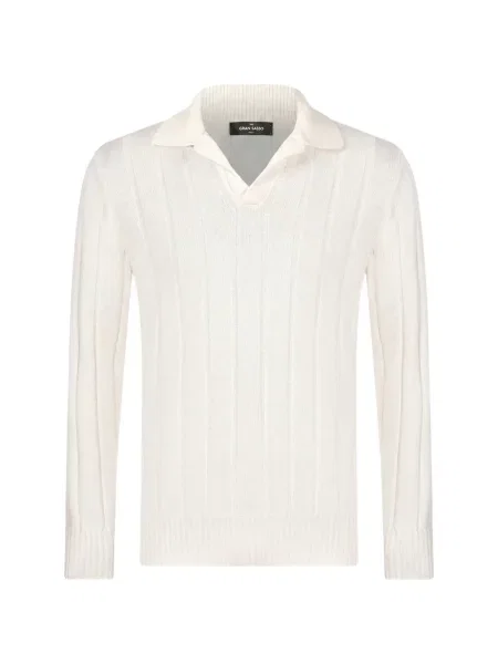 Lung tricou polo Gran Sasso tricotate alb