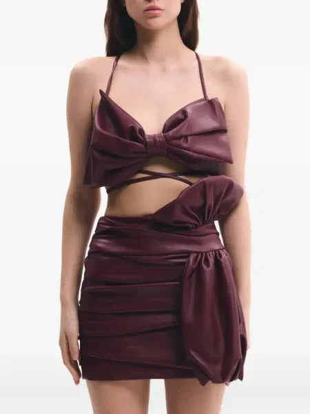 Top Lika z kokardką sznurowany koronkowy czerwony