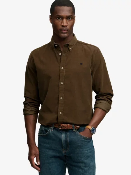 Superdry & Co Košeľa CLASSIC tmavohnedá