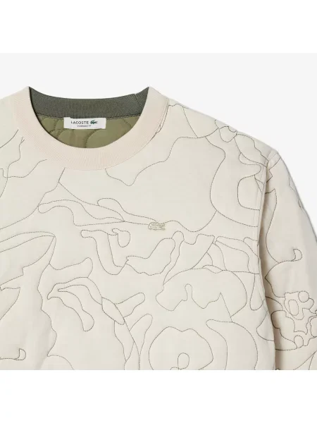 Lacoste Bluza Z Okrągłym Dekoltem Dwustronna Ze Wzorem Oversize Kremowa Kremowy