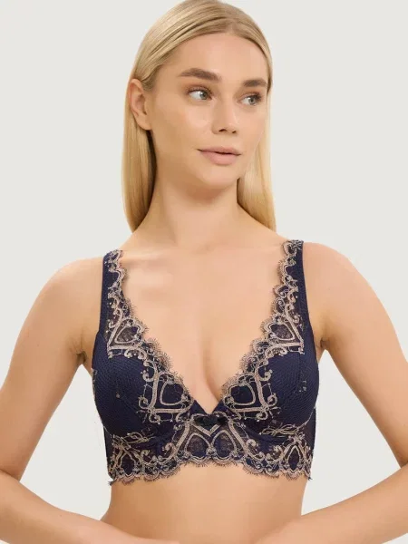 Кружевной бралет с уплотненной чашкой синій