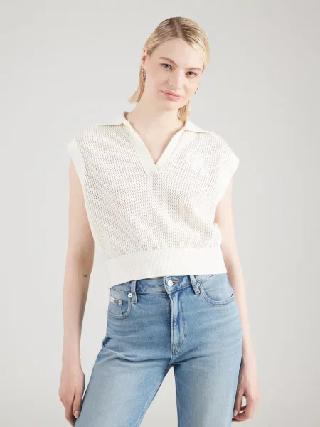 Calvin Klein Jeans Pletená vesta svetlobéžová