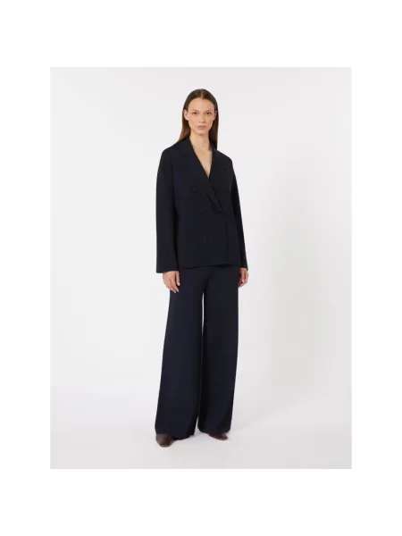 Lniane spodnie Max Mara niebieskie