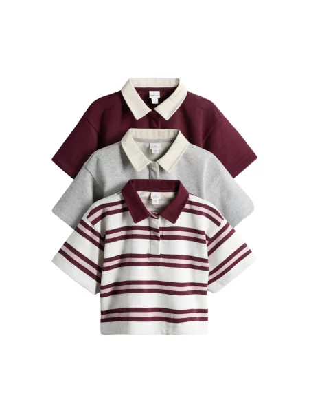 The Set Tricou gri / roşu închis alb
