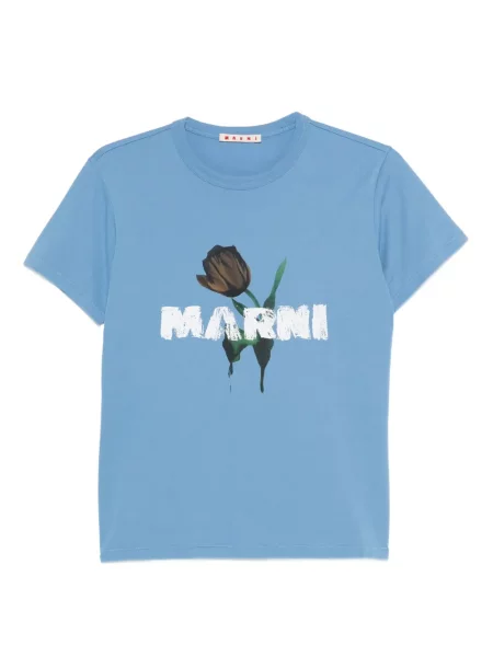 Tricou Marni cu model floral cu imagine albastru