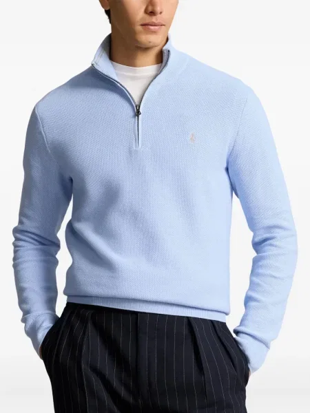 Lniana czapka z daszkiem Polo Ralph Lauren z okrągłym dekoltem niebieska