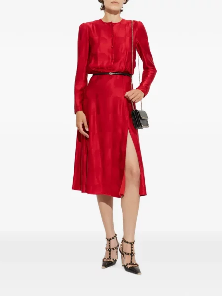 Lung rochie midi Valentino Garavani de mătase roșu