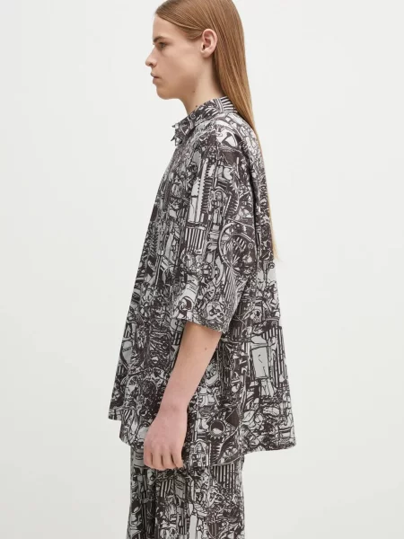 Marcelo Burlon koszula Aop Mech Bowling Shirt Dark Grey Medium relaxed z kołnierzykiem klasycznym szary