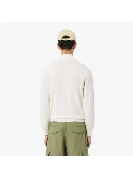 Lacoste Sweter Z Wysokim Kołnierzem I Zamkiem Kremowy biały