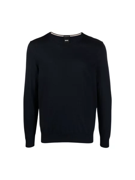 Lniany sweter Boss niebieski