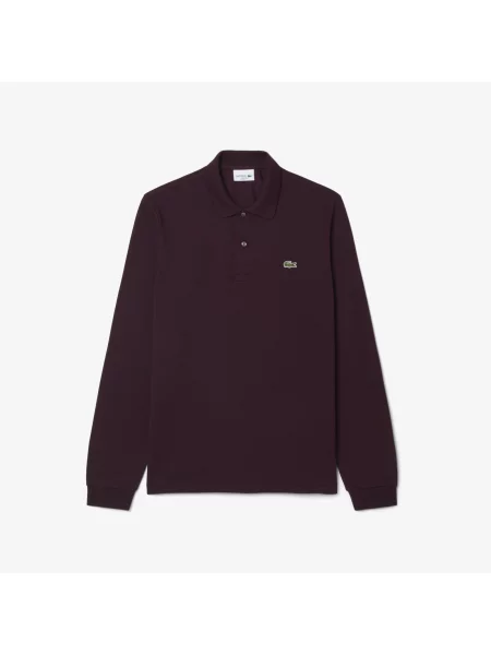 Lacoste Polo Klasyczny Krój Długi Rękaw Bordowe Bordowy