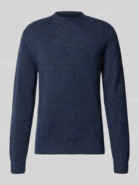 Sweter z dzianiny o kroju regular fit z prążkowanymi wykończeniami Mcneal granatowy