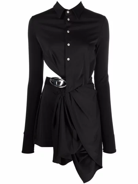 Rochie tip cămașă Diesel asimetrică negru