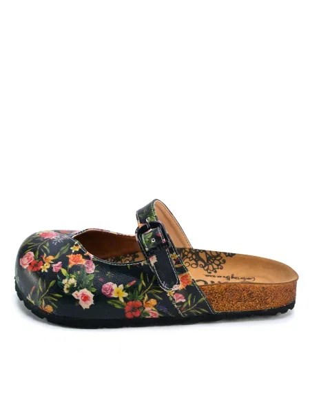 Goby Saboţi Women shoes Goby-Calceo mules with flowers negru
