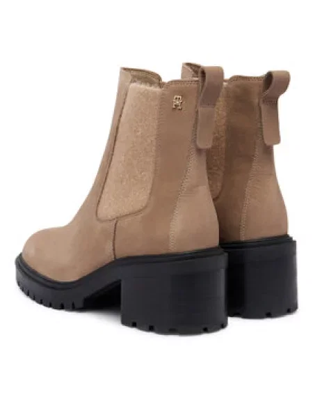 Členková obuv Tommy Hilfiger Th Nubuck Chelsea Cleated Heel béžová