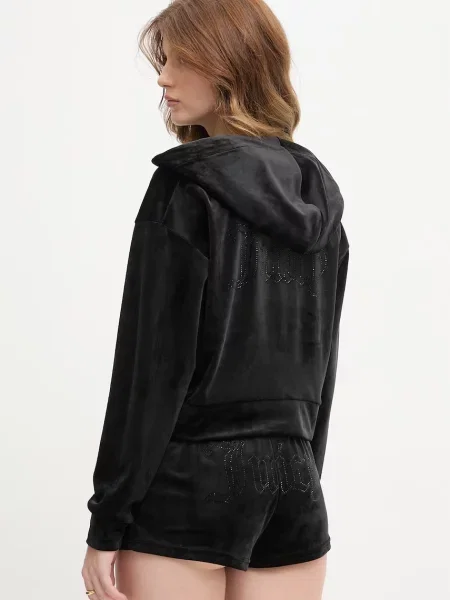 Juicy Couture dukserica s kapuljačom ženska velurna ICCLE HOODIE crna