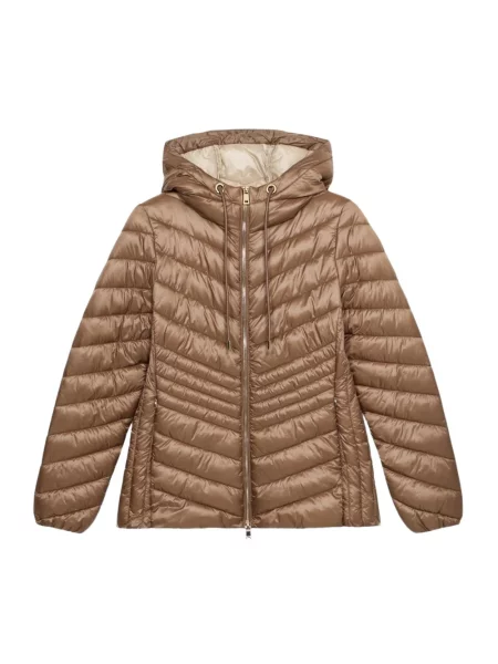 Kurtka puchowa Oltre z kapturem beżowa