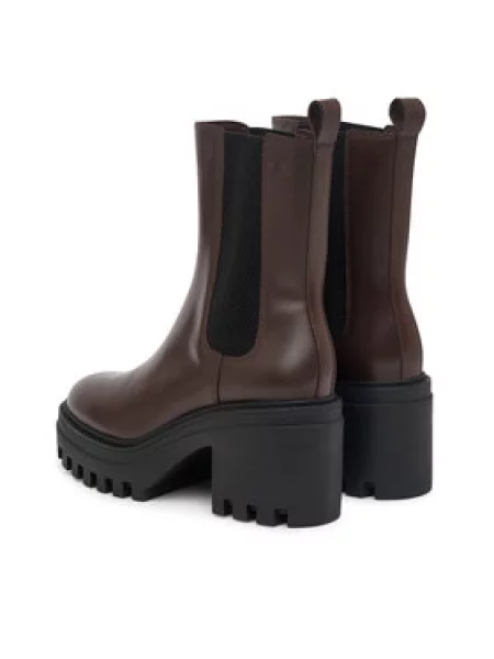 Členková obuv Calvin Klein Chunky Heeled Chelsea Lth Tmavo hnedá