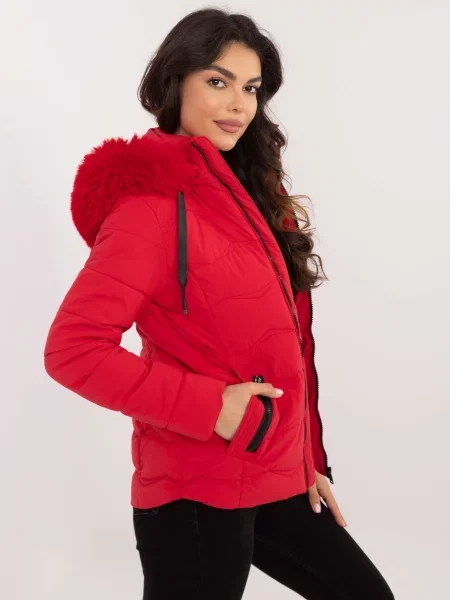 Geacă Fashionhunters cu glugă roșu