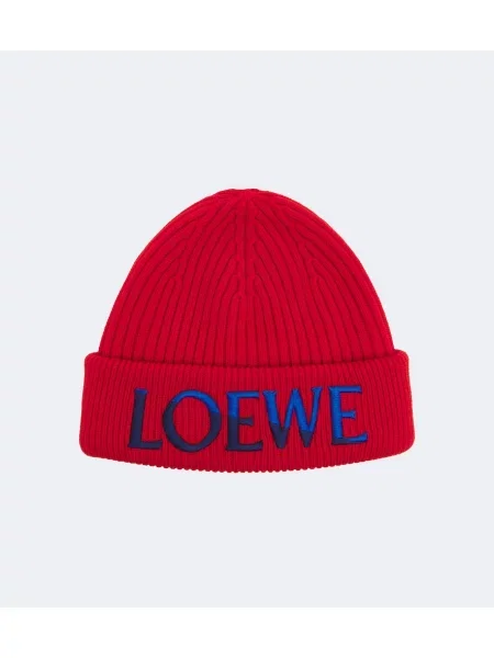 Vlněný čepice Loewe s výšivkou červený