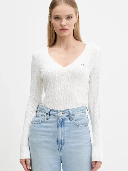 Пуловер Hollister Co. от лека материя бяло