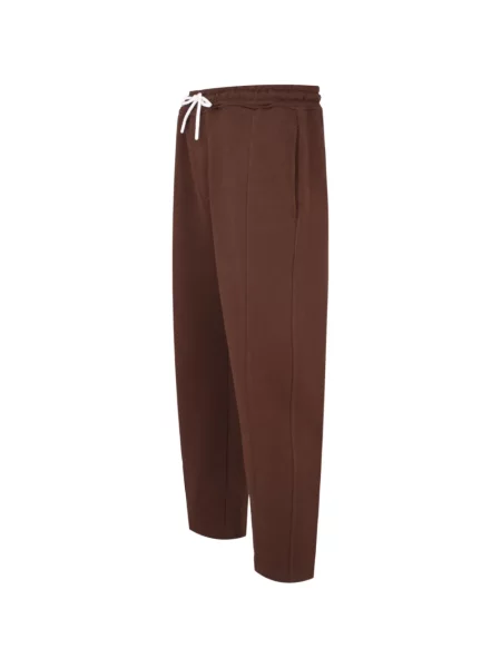 Pantaloni Exit Society cu broderie alergare cu cordon maro