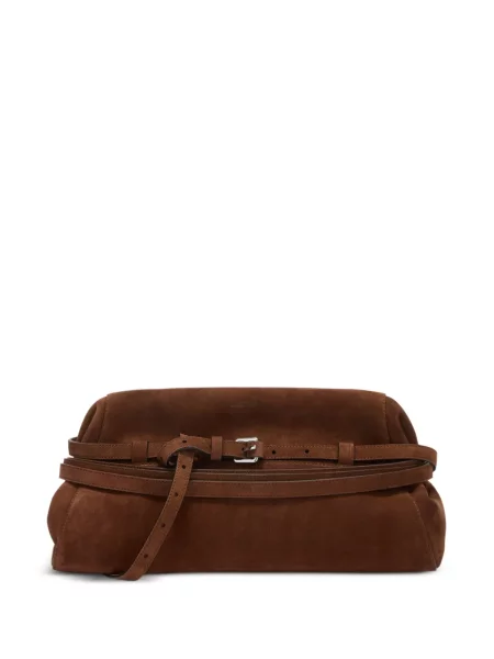 Cu centură geantă plic Moschino din piele de căprioară maro
