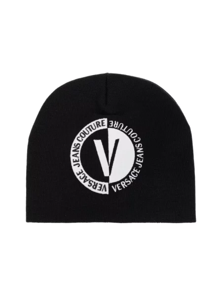 Haftowana czapka Versace Jeans Couture wełniana czarna