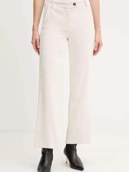 Marella pantaloni de catifea cord Emme by Marella drept high waist bej