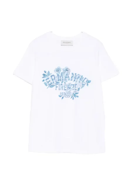 Koszulka Ermanno Firenze w kwiatki z nadrukiem biała