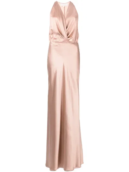 Drapiruotas kostiumas suknele Michelle Mason apynasris kaklas rožinė