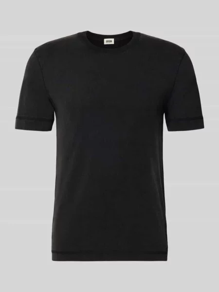 T-shirt z prążkowanym okrągłym dekoltem Drykorn czarna