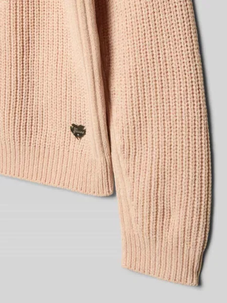 Sweter z dzianiny z prążkowanymi wykończeniami Guess różowy