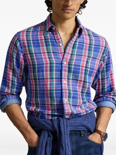 Мрежеста риза Polo Ralph Lauren с автограф с връзки зелено