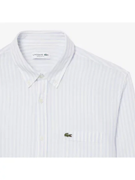 Lacoste Lniana Koszula Button-Down W Paski Regular Fit niebieska