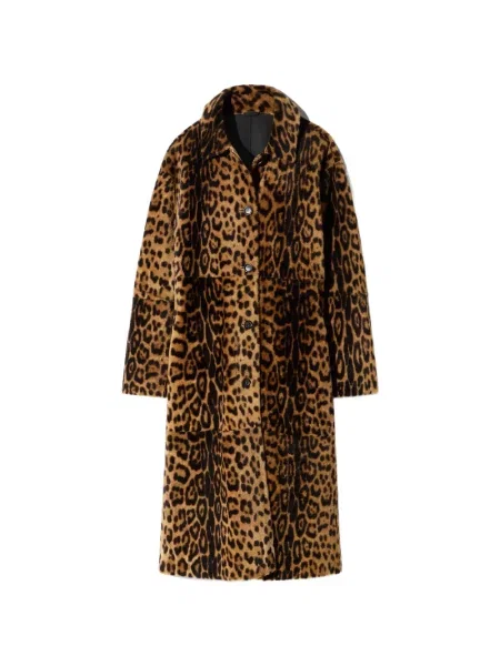 Haină din piele de oaie Nili Lotan cu imagine cu model leopard din piele de oaie maro