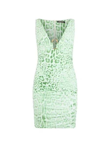 Rochie mini Roberto Cavalli cu imagine cu model leopard verde