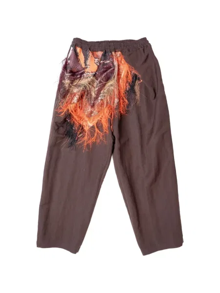 Pantaloni Yoshiokubo cu franjuri din jacard maro