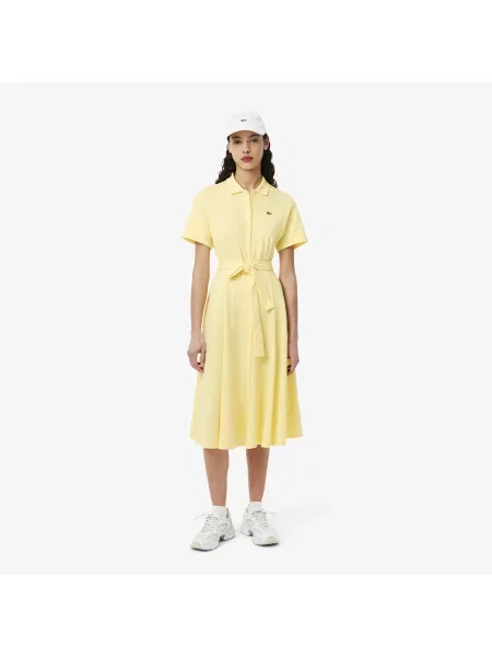 Lacoste Sukienka Z Kołnierzykiem Polo Z Krótkim Rękawem Flare Fit żółta