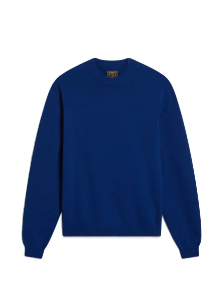 Pulover Woolrich de lână cu decolteu rotund albastru