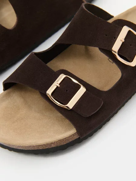 Кожаные шлепанцы Sinsay с ремешками коричневые