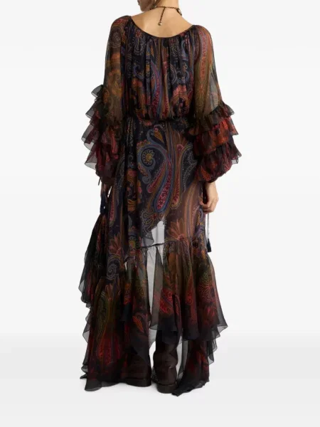 Μεταξωτή μίντι φόρεμα Etro με σχέδιο paisley μπλε