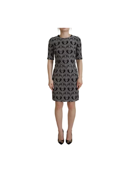 Haftowana sukienka ołówkowa Dolce And Gabbana biznesowa czarna