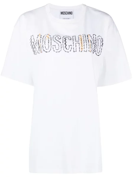 Tricou Moschino cu broderie alb