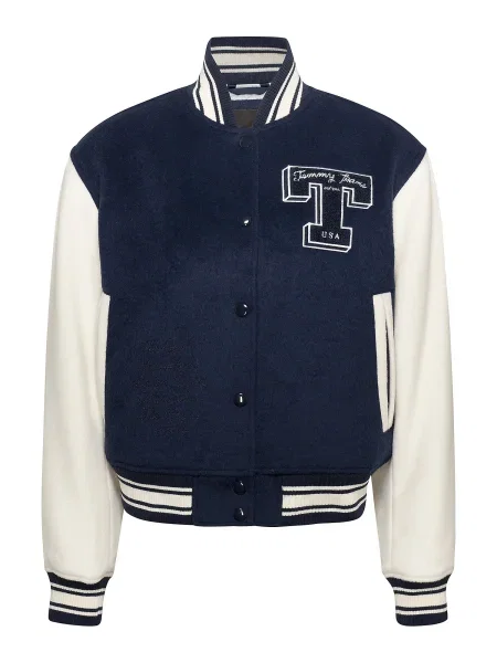 Tommy Jeans Geacă bomber Letterman Bleumarin alb