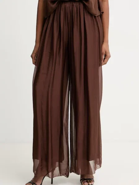 Haveone spodnie palazzo z dodatkiem jedwabiu brązowe