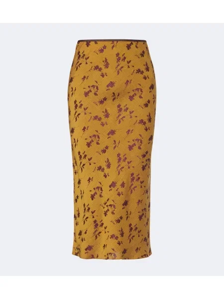 Fustă midi Dries Van Noten cu model floral galben